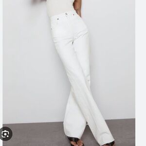 Zara High Rise Wide Leg White Jeans